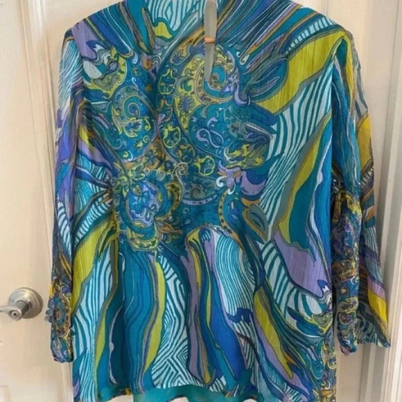 Odeon Vintage Mature Beaded Sequin Flowy Top - Picture 7 of 8